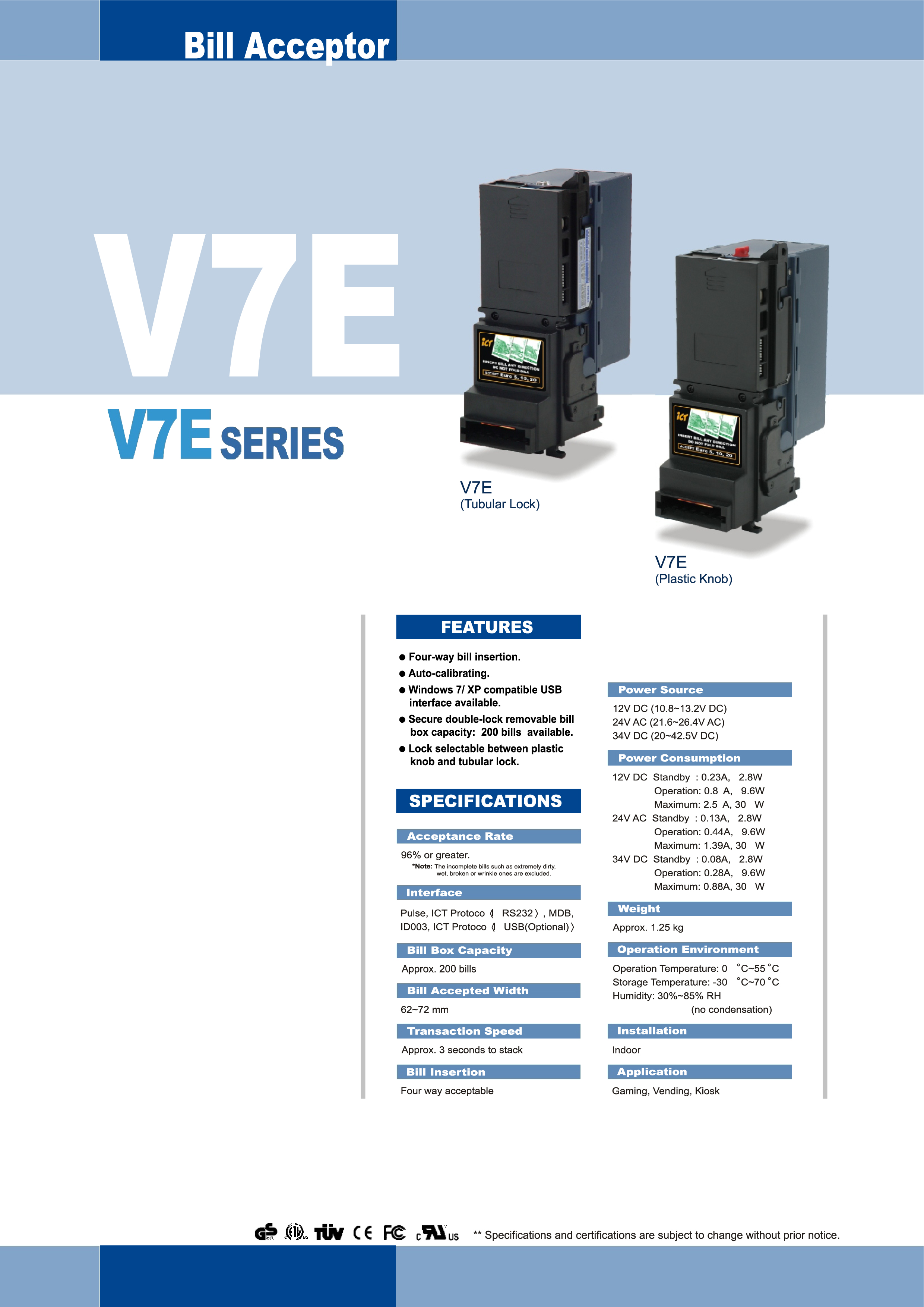 Bill Acceptor V7E Series