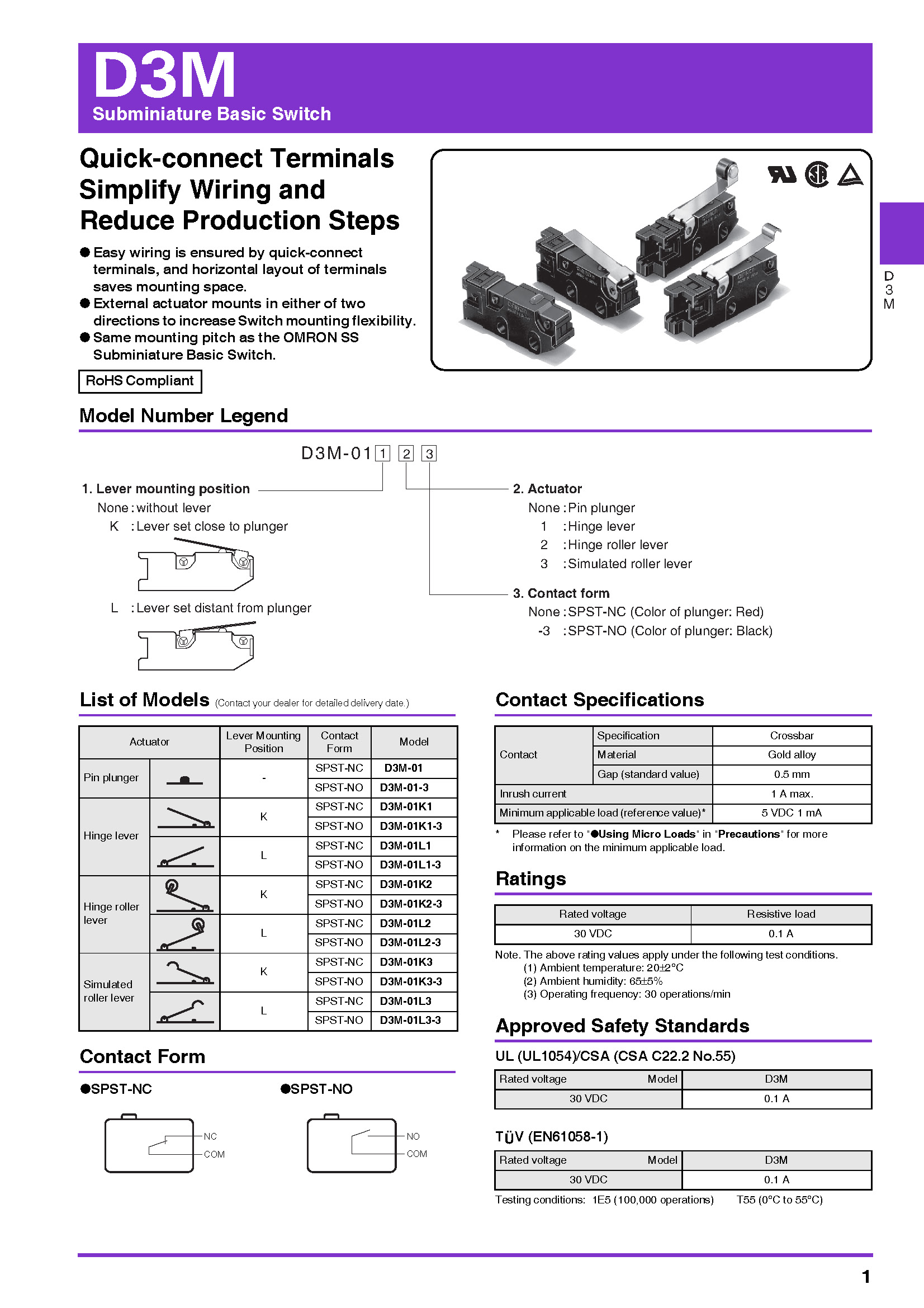 Micro Switch Omron D3M